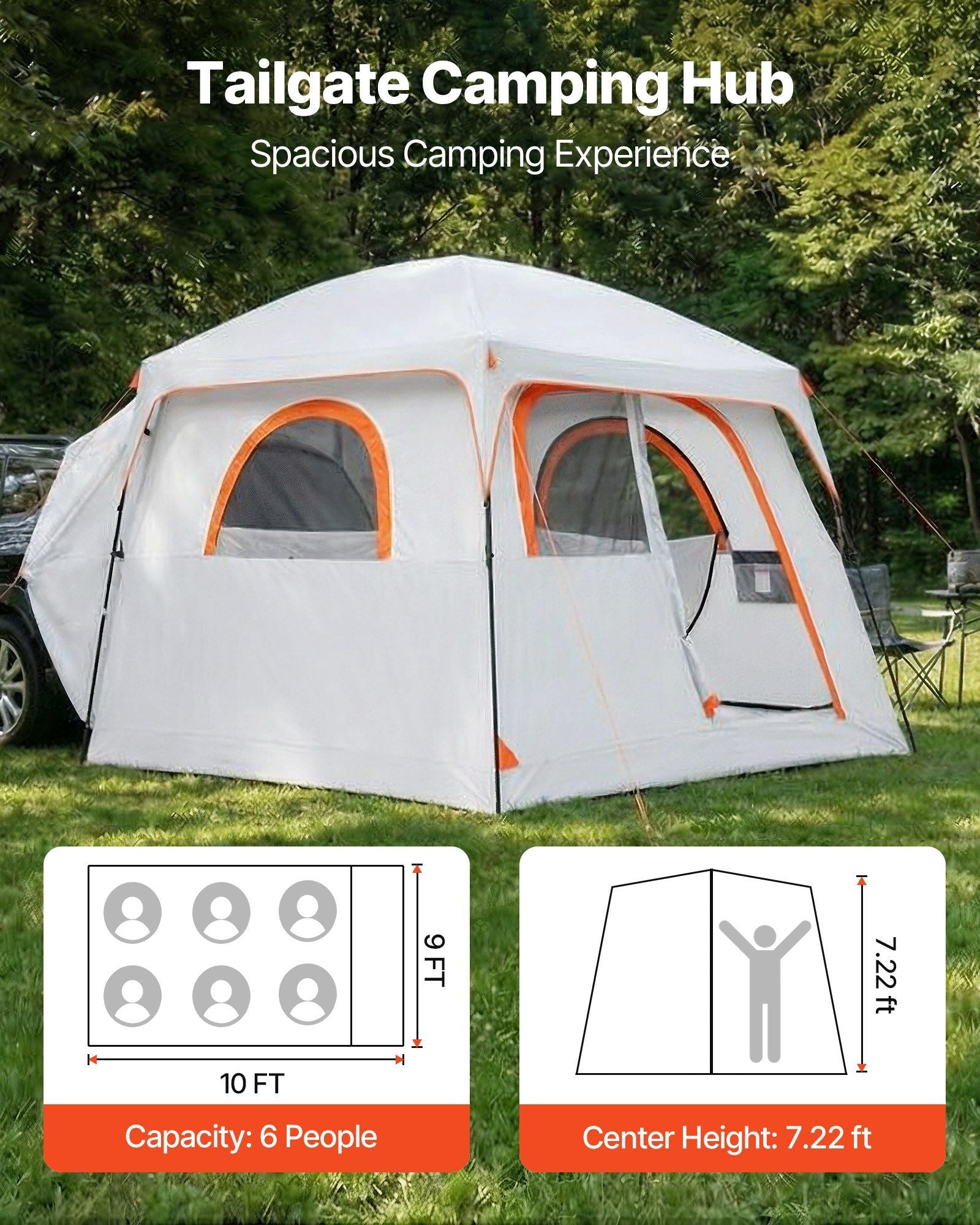 Large SUV Tent for 6 Person, 3.05 x 2.74m 3-Season SUV Tailgate Tent with Ventilated Doors & Mesh Windows, V952-CZZPCHK109FTIN0BQ001V0