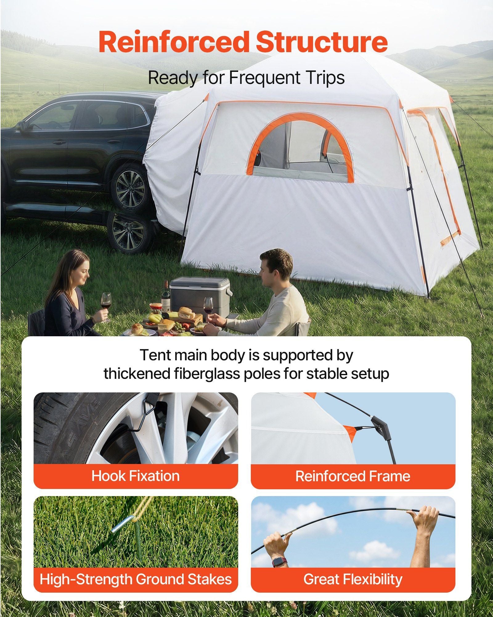 Large SUV Tent for 6 Person, 3.05 x 2.74m 3-Season SUV Tailgate Tent with Ventilated Doors & Mesh Windows, V952-CZZPCHK109FTIN0BQ001V0