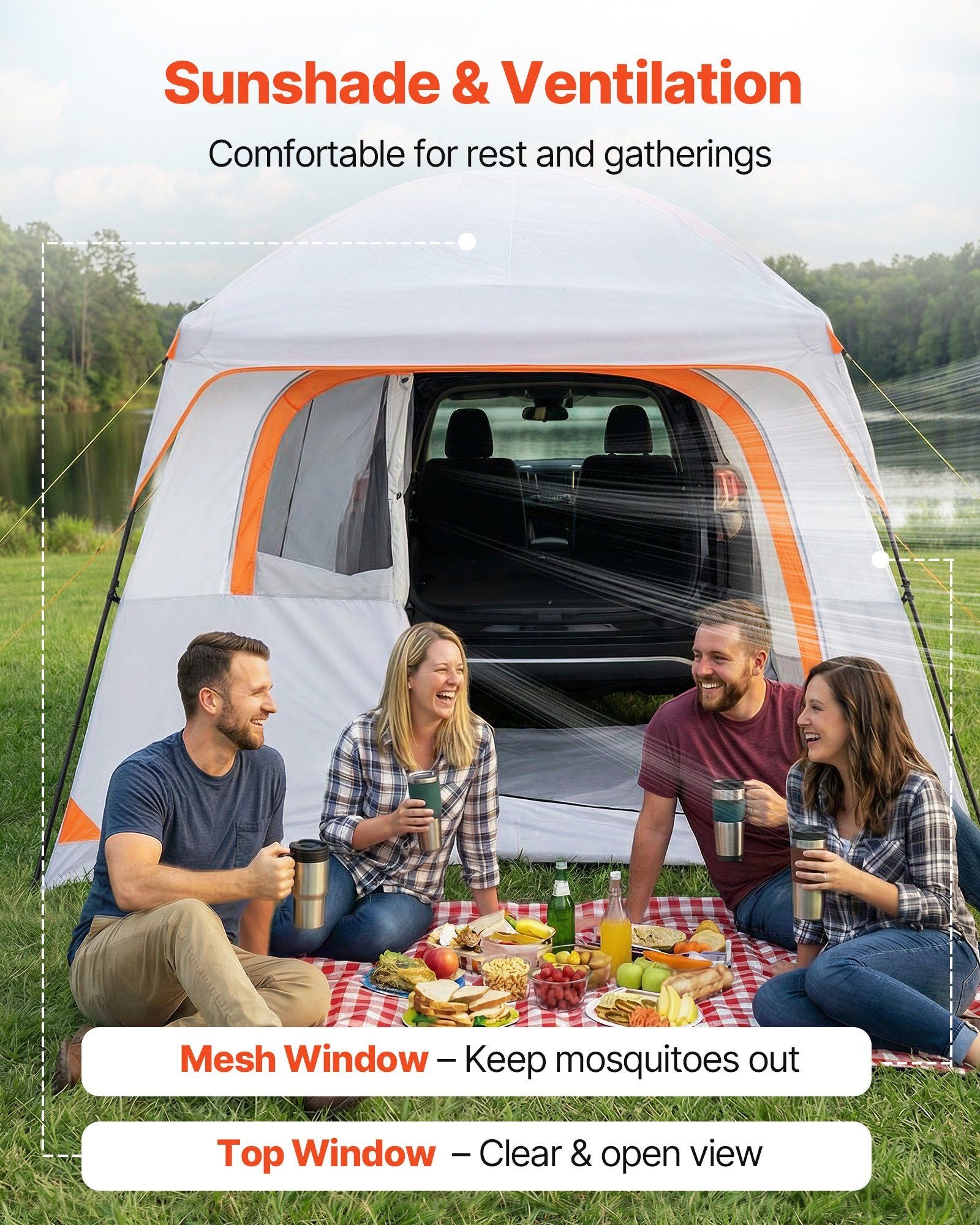 Large SUV Tent for 6 Person, 3.05 x 2.74m 3-Season SUV Tailgate Tent with Ventilated Doors & Mesh Windows, V952-CZZPCHK109FTIN0BQ001V0