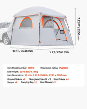 Large SUV Tent for 6 Person, 3.05 x 2.74m 3-Season SUV Tailgate Tent with Ventilated Doors & Mesh Windows, V952-CZZPCHK109FTIN0BQ001V0