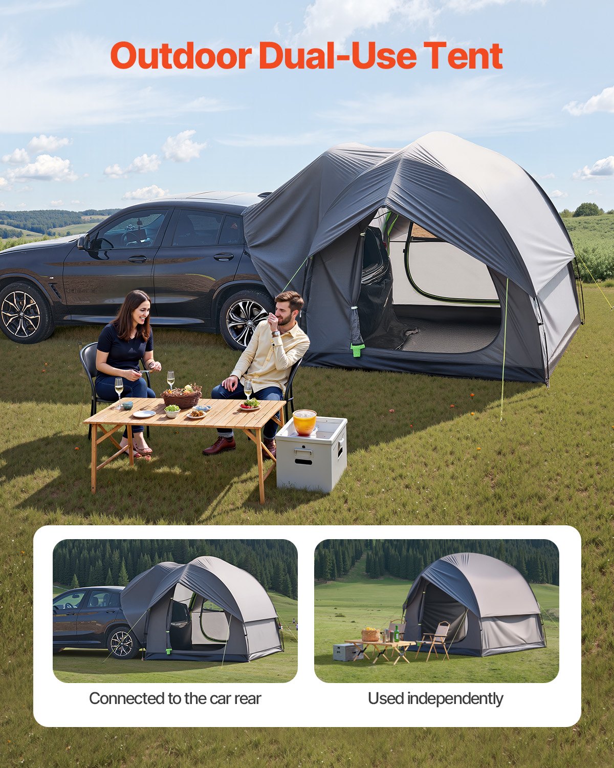 SUV Tent for Camping, 8FT L x 8FT W, Waterproof PU2000mm Spacious Double Layer Design for 5-8 Person, SUV V952-CZZPCHK88FT03MD8MV0