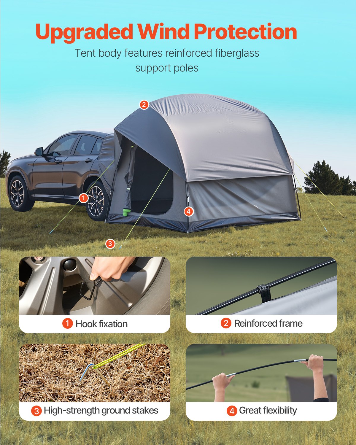 SUV Tent for Camping, 8FT L x 8FT W, Waterproof PU2000mm Spacious Double Layer Design for 5-8 Person, SUV V952-CZZPCHK88FT03MD8MV0