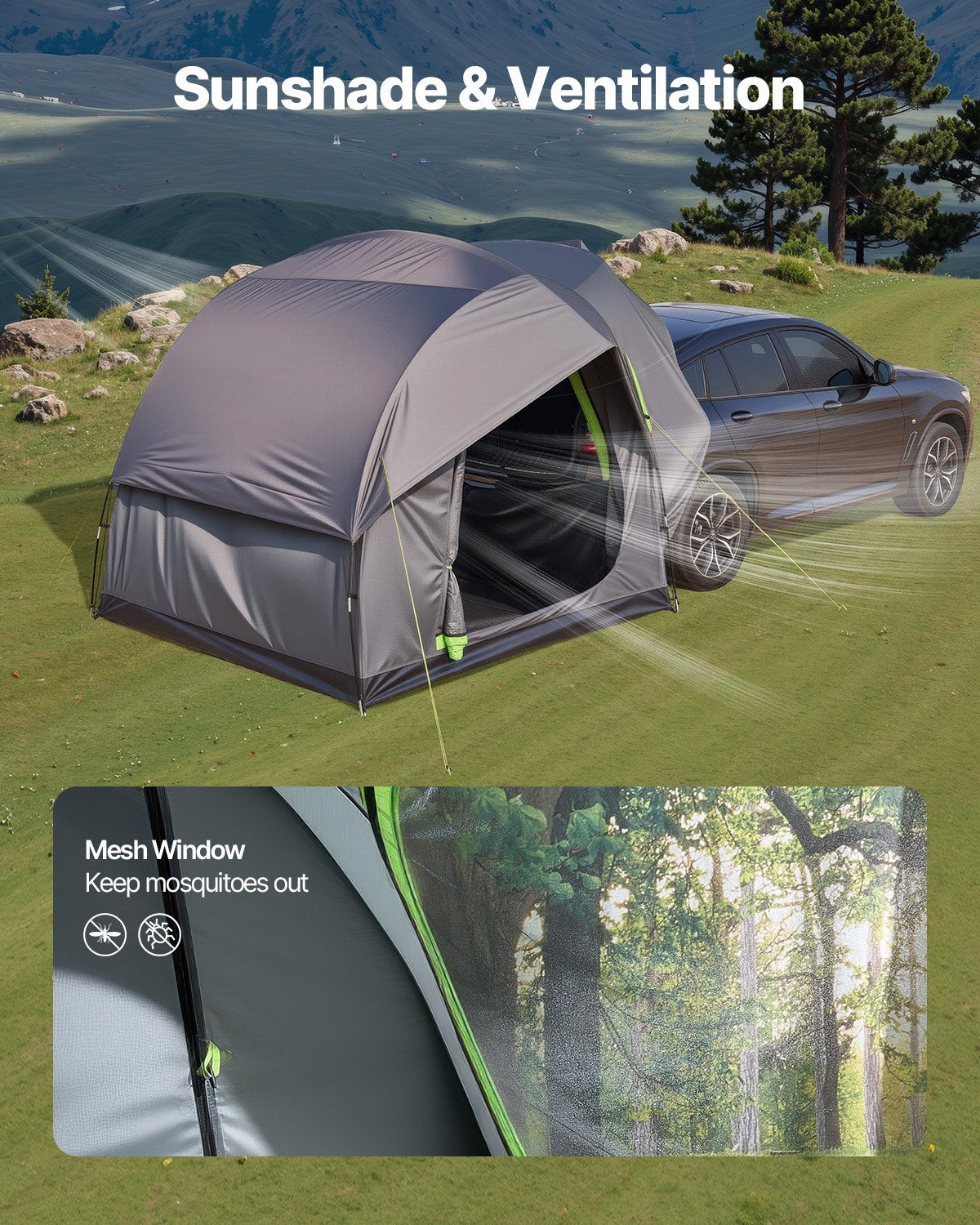 SUV Tent for Camping, 8FT L x 8FT W, Waterproof PU2000mm Spacious Double Layer Design for 5-8 Person, SUV V952-CZZPCHK88FT03MD8MV0
