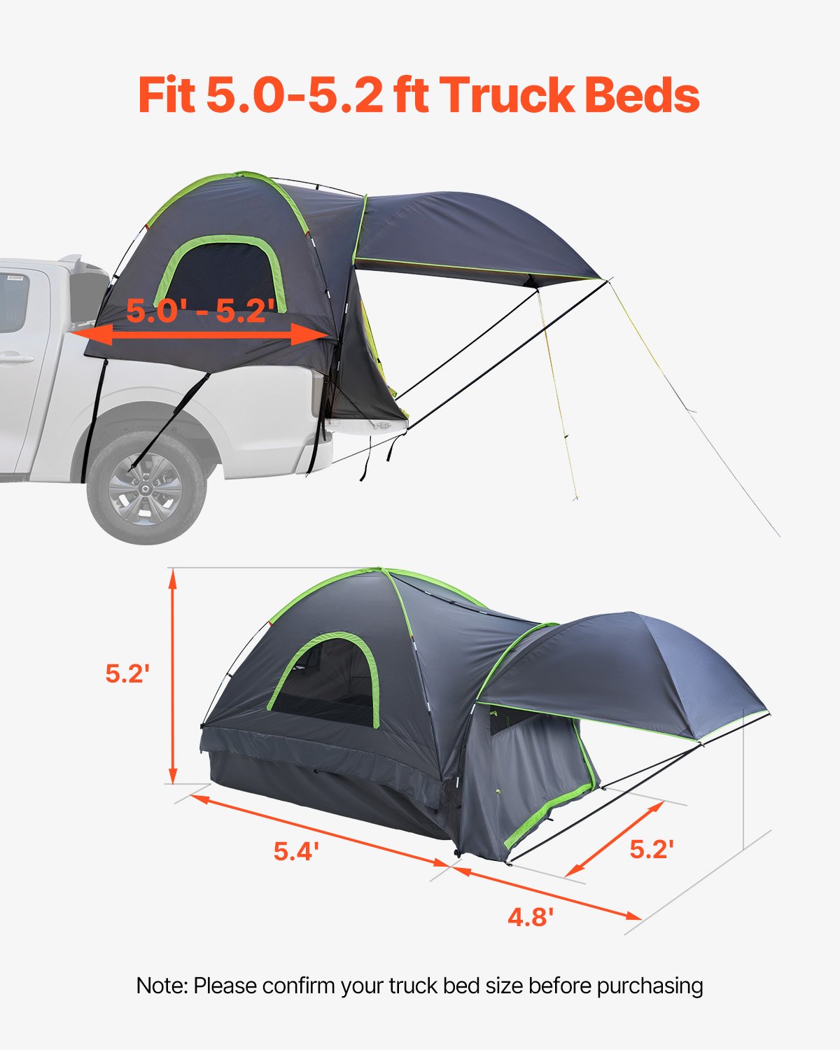 Truck Tent 5.0-5.2ft Waterproof PU2000 Truck Bed Camping Tent 2-3 Person V952-CZZPDZYPK5057U67XV0