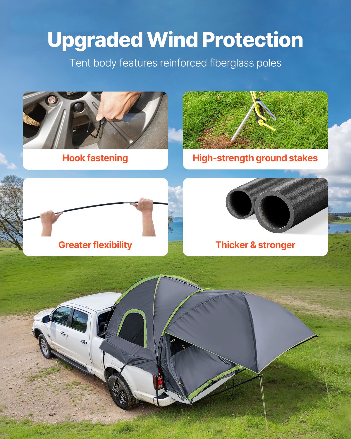 Truck Tent 8.0-8.2ft Waterproof PU2000 Truck Bed Camping Tent 2-3 Person V952-CZZPDZYPK808P1AXAV0