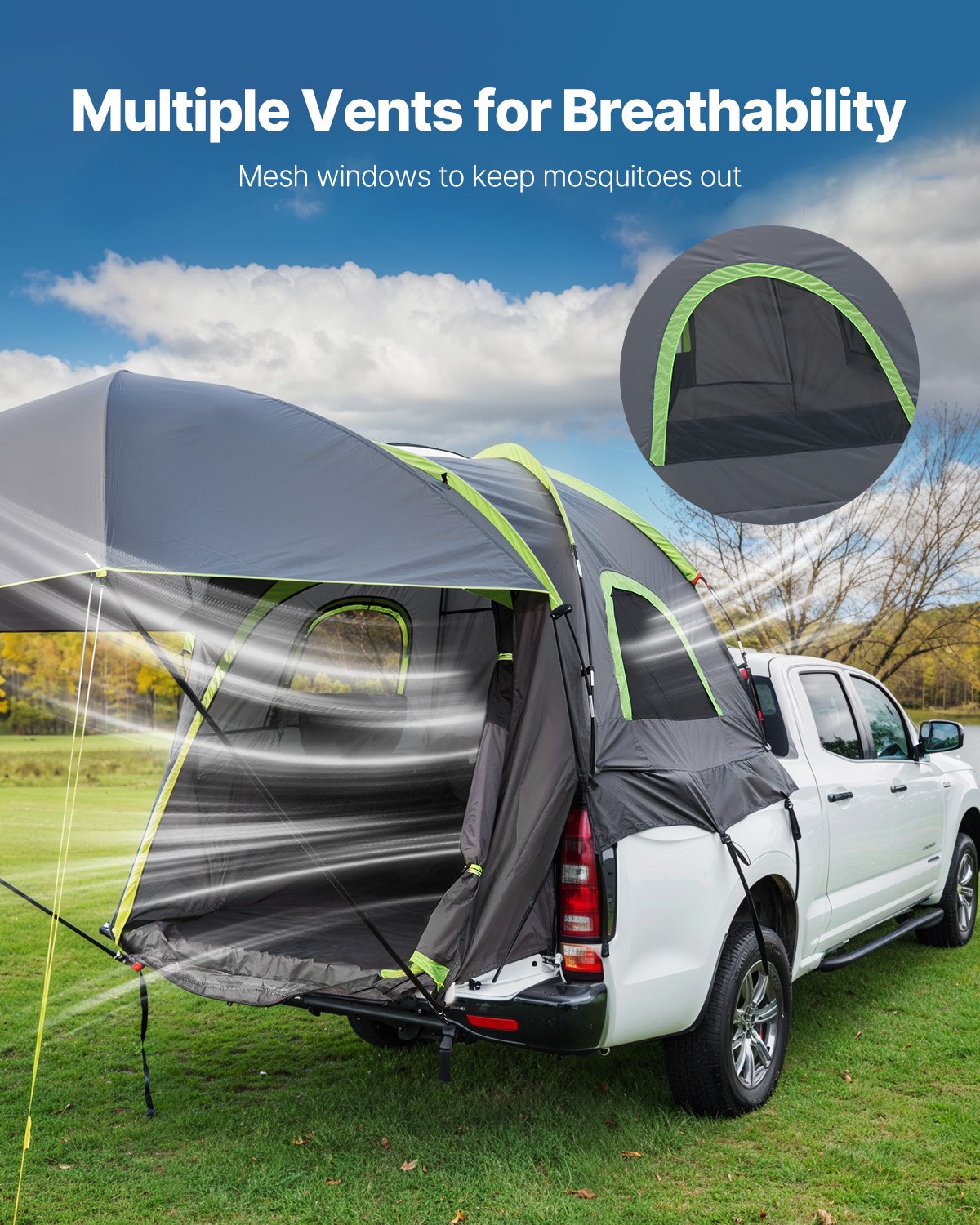 Truck Tent 8.0-8.2ft Waterproof PU2000 Truck Bed Camping Tent 2-3 Person V952-CZZPDZYPK808P1AXAV0