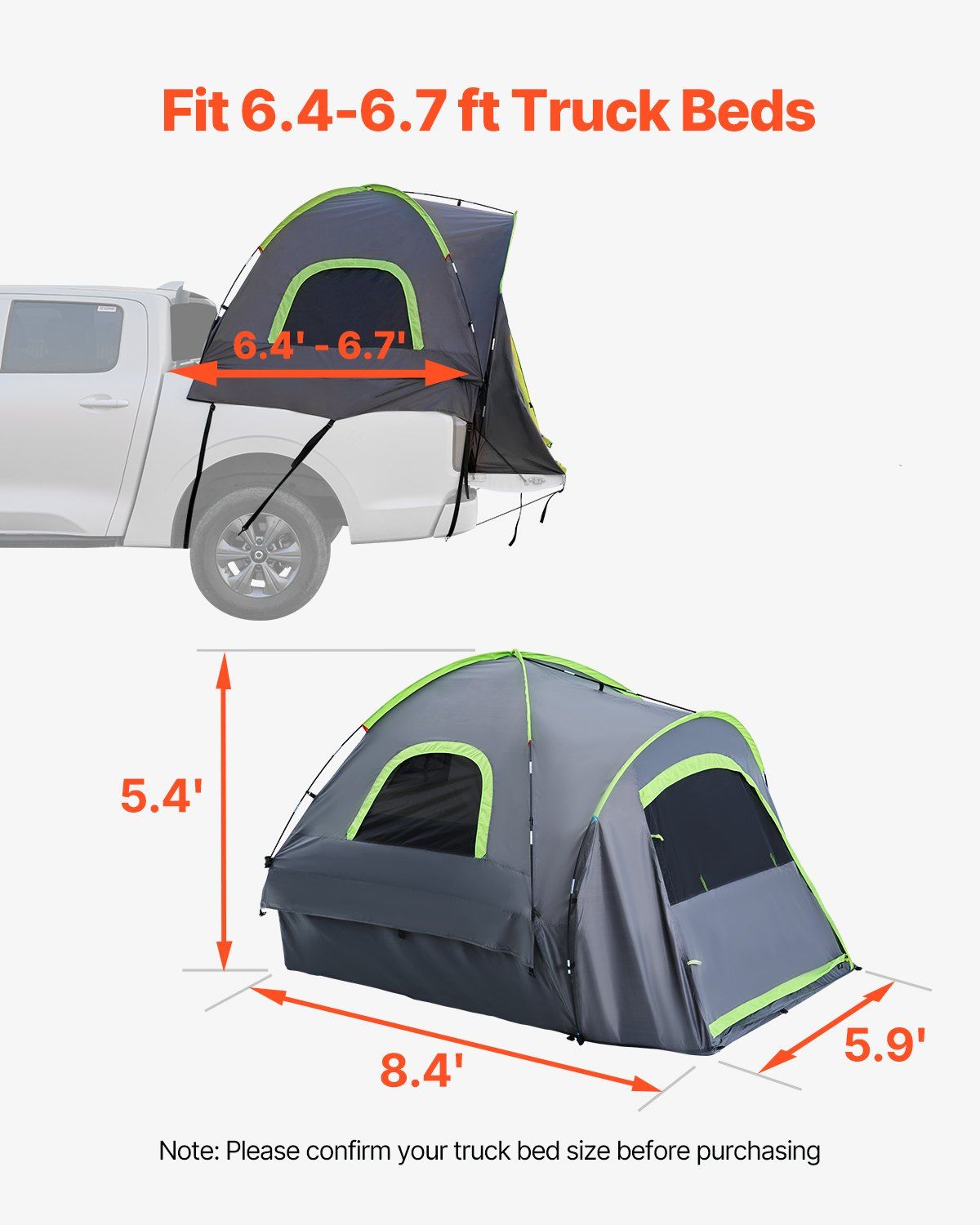 Pickup Truck Tent, Fit 6.4-6.7 ft Truck Tents for Camping, Waterproof PU2000 2-3 Person Sleeping Truck Bed V952-CZZPPTK6467FOZDKIV0
