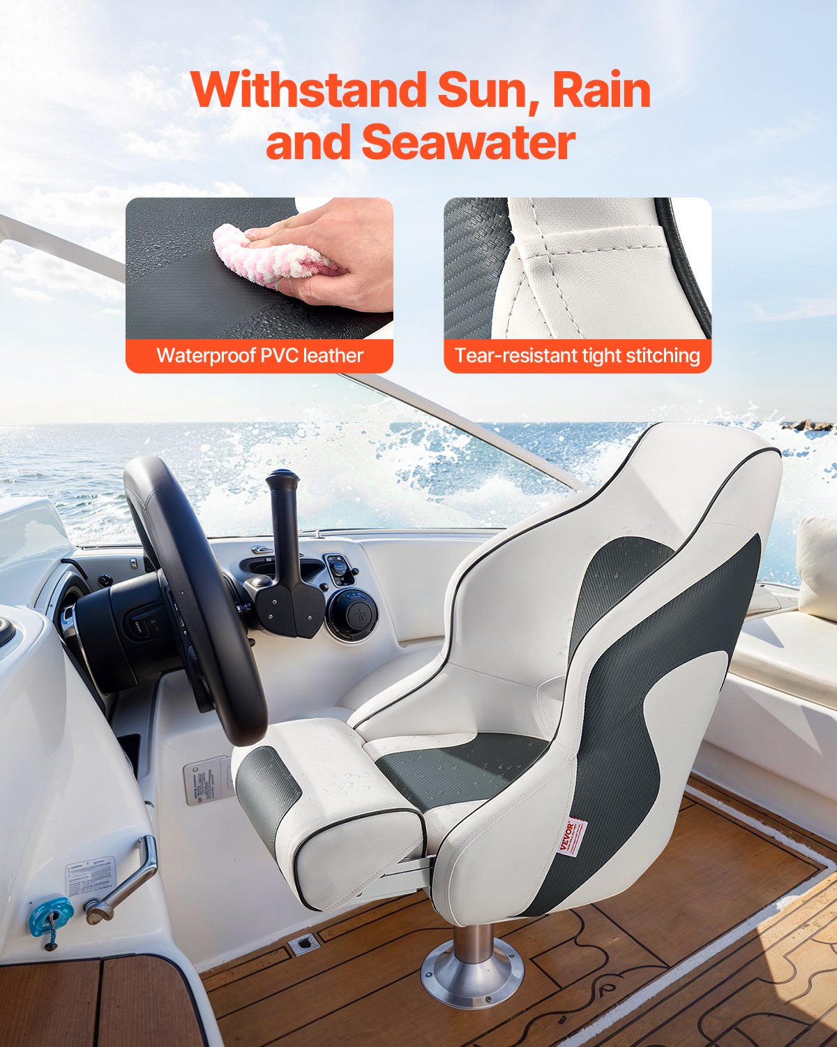 Boat Seat, High Backrest, Flip Up Boat Seat Captain Bucket Seat with Thickened Sponge Cushion & Waterproof V952-CZZYZDFZHBSKNPUAG001V0
