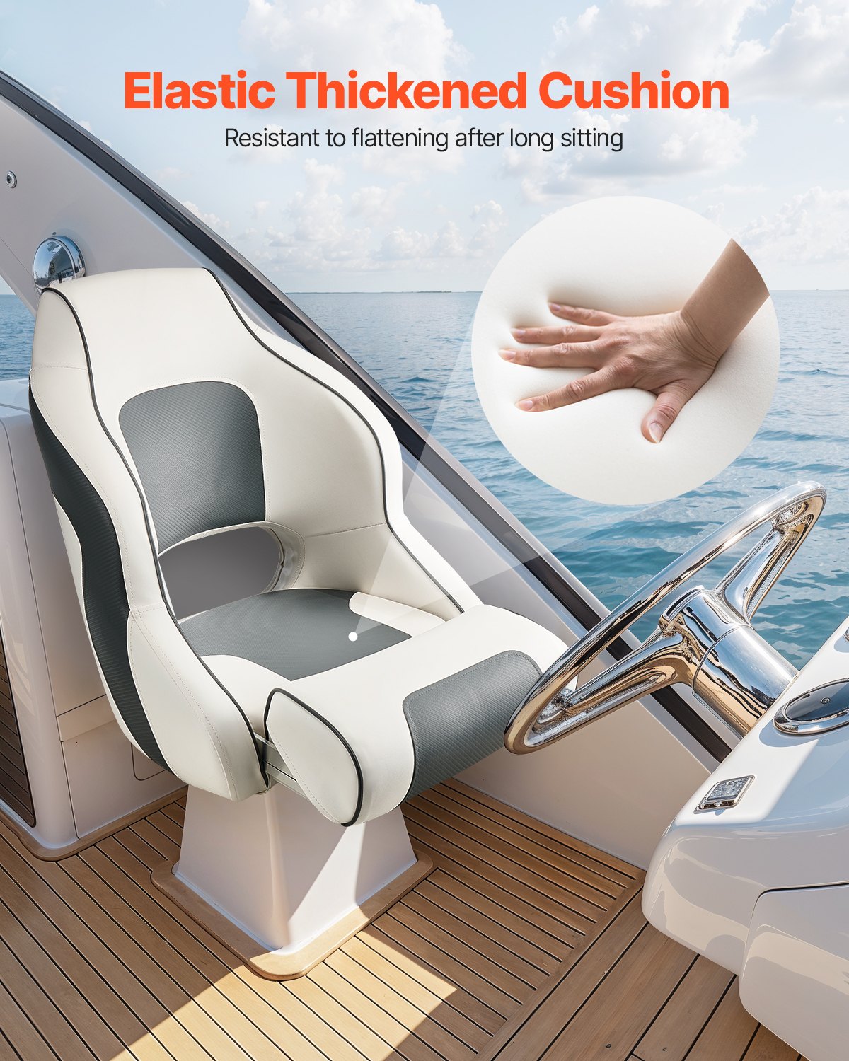 Boat Seat, High Backrest, Flip Up Boat Seat Captain Bucket Seat with Thickened Sponge Cushion & Waterproof V952-CZZYZDFZHBSKNPUAG001V0