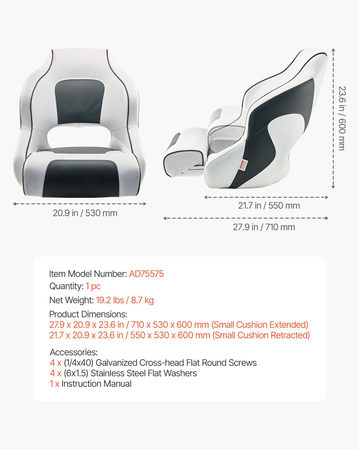 Boat Seat, High Backrest, Flip Up Boat Seat Captain Bucket Seat with Thickened Sponge Cushion & Waterproof V952-CZZYZDFZHBSKNPUAG001V0