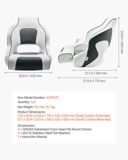 Boat Seat, High Backrest, Flip Up Boat Seat Captain Bucket Seat with Thickened Sponge Cushion & Waterproof V952-CZZYZDFZHBSKNPUAG001V0
