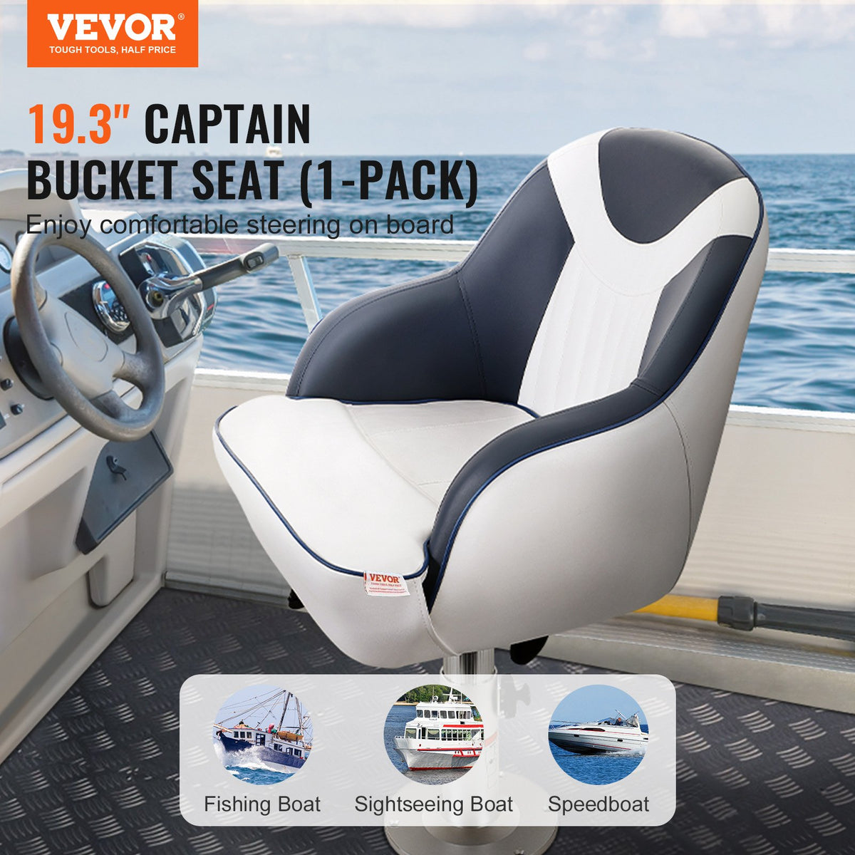 Captain Bucket Seat, Pontoon Boat Seat with Thickened Sponge Padding, Boat Captain Chair for Fishing Boat, V952-CZZYZDWFZBKFU6O5SV0