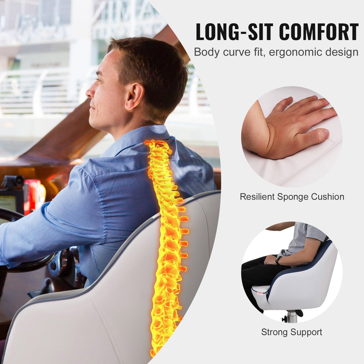 Captain Bucket Seat, Pontoon Boat Seat with Thickened Sponge Padding, Boat Captain Chair for Fishing Boat, V952-CZZYZDWFZBKFU6O5SV0