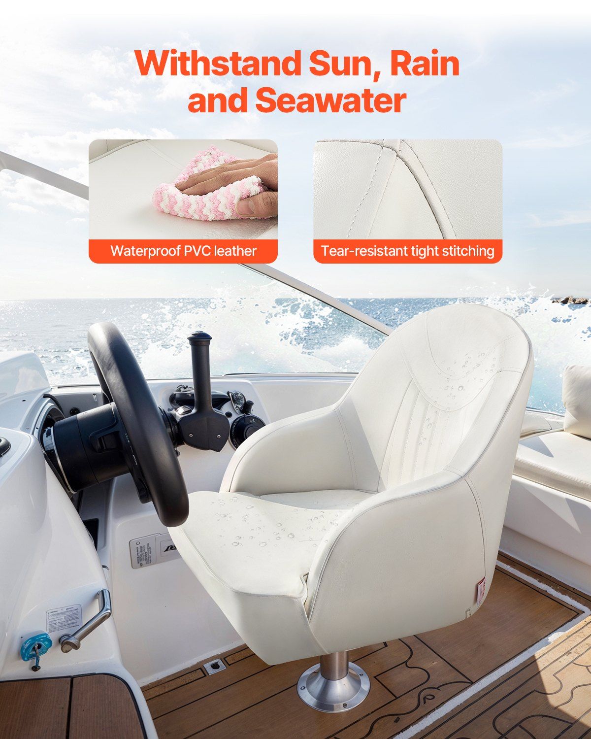 Boat Seat, Low Backrest, Boat Seat Captain Bucket Seat with Thickened Sponge Cushion & Waterproof PVC V952-CZZYZDWFZBSBJKGMK001V0