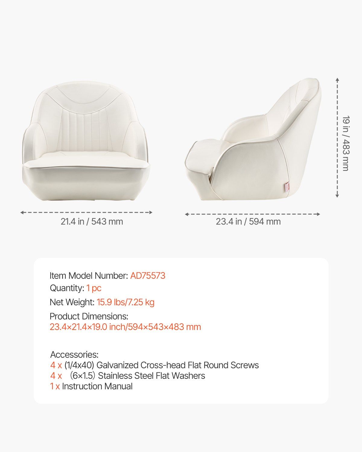 Boat Seat, Low Backrest, Boat Seat Captain Bucket Seat with Thickened Sponge Cushion & Waterproof PVC V952-CZZYZDWFZBSBJKGMK001V0