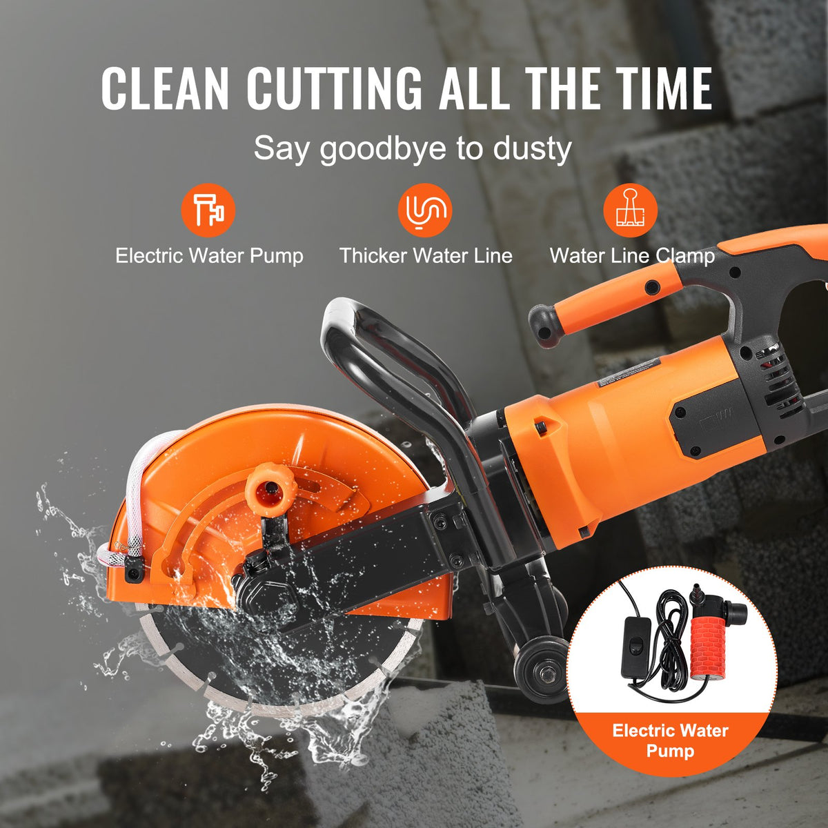 Electric Concrete Saw, 9 in, 2000 W 15 A Motor Circular Saw Cutter with 3.5 in Cutting Depth, Wet/Dry Disk V952-D1800W9IN35INLPBQV3