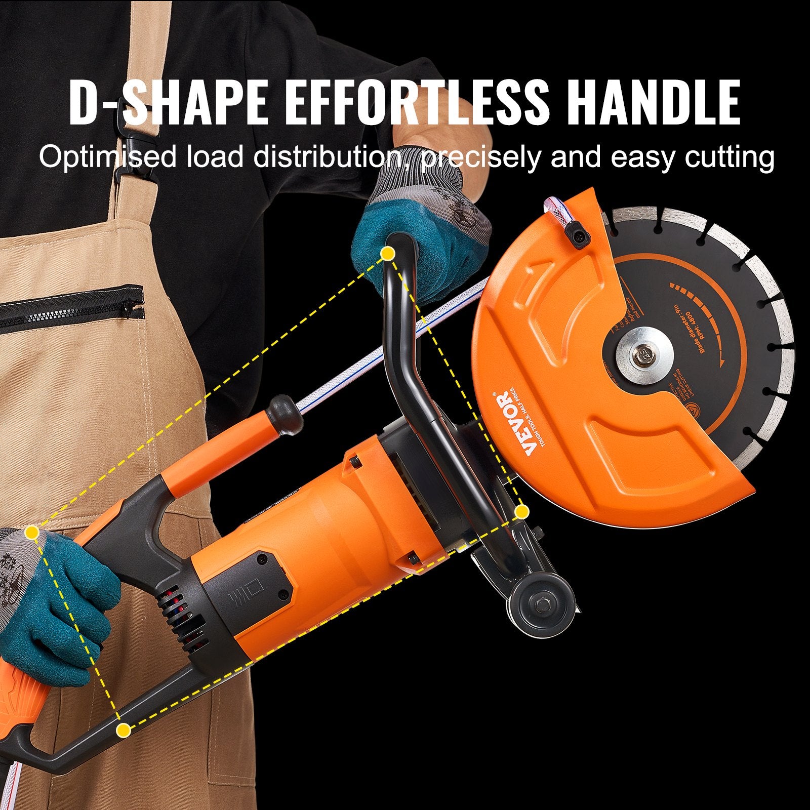 Electric Concrete Saw, 9 in, 2000 W 15 A Motor Circular Saw Cutter with 3.5 in Cutting Depth, Wet/Dry Disk V952-D1800W9IN35INLPBQV3
