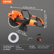 Electric Concrete Saw, 9 in, 2000 W 15 A Motor Circular Saw Cutter with 3.5 in Cutting Depth, Wet/Dry Disk V952-D1800W9IN35INLPBQV3