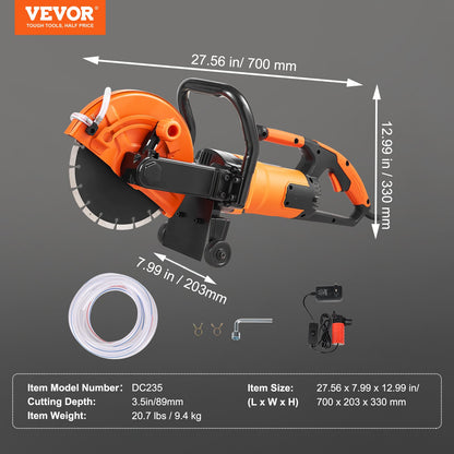 Electric Concrete Saw, 9 in, 2000 W 15 A Motor Circular Saw Cutter with 3.5 in Cutting Depth, Wet/Dry Disk V952-D1800W9IN35INLPBQV3