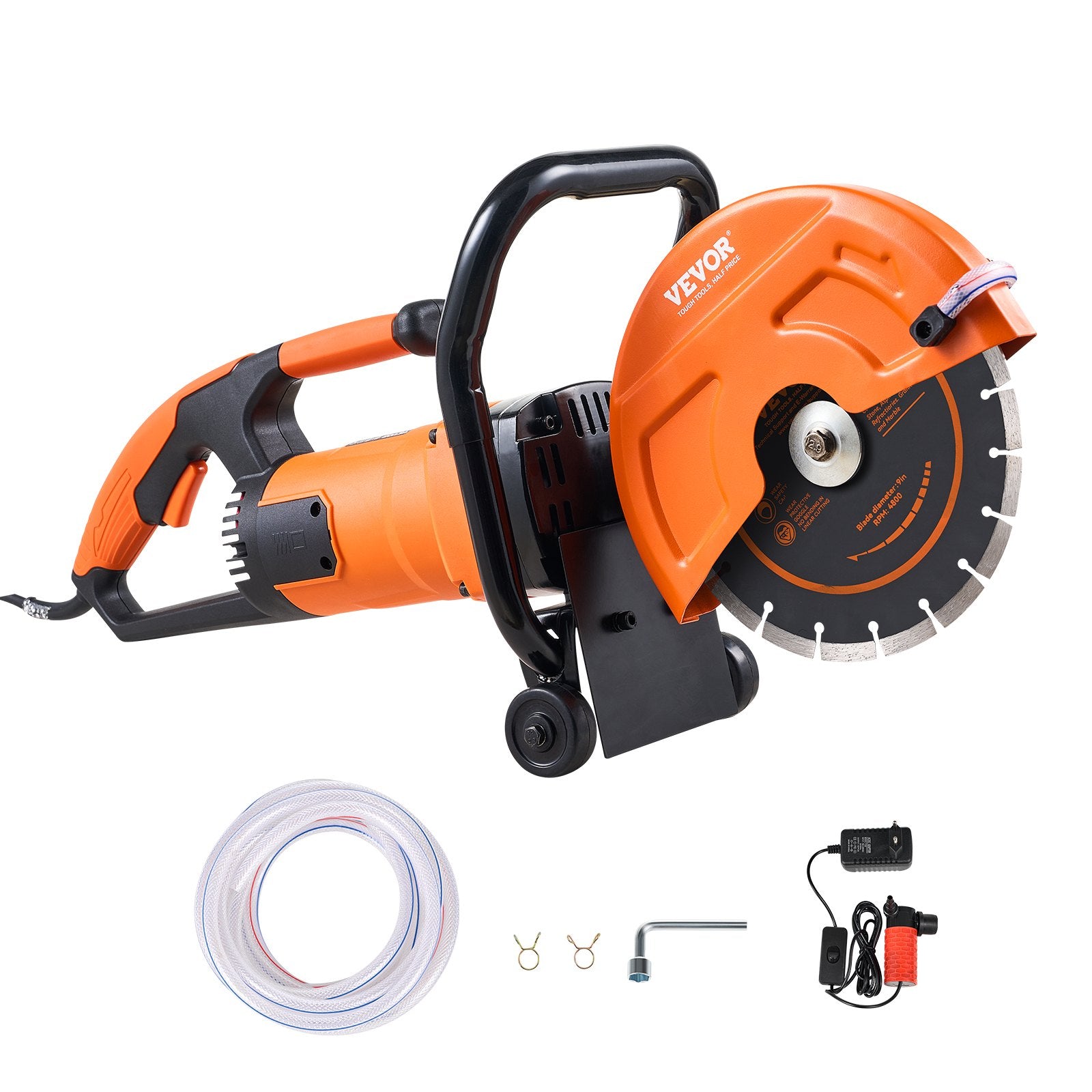 Electric Concrete Saw, 9 in, 2000 W 15 A Motor Circular Saw Cutter with 3.5 in Cutting Depth, Wet/Dry Disk V952-D1800W9IN35INLPBQV3