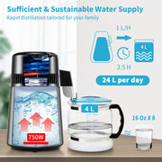 4L Water Distiller 1L/H Distilled Water Maker Timing & Temp Display Silver V952-D1LH1LH4L220VVD15V3