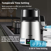 4L Water Distiller 1L/H Distilled Water Maker Timing & Temp Display Silver V952-D1LH1LH4L220VVD15V3