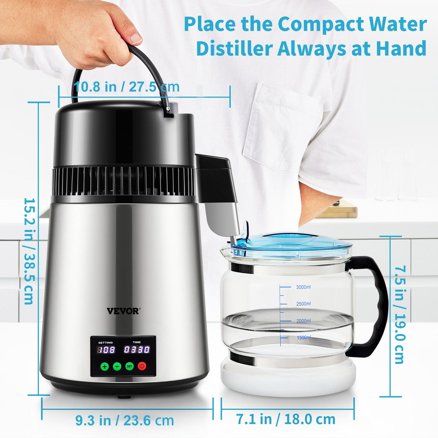 4L Water Distiller 1L/H Distilled Water Maker Timing & Temp Display Silver V952-D1LH1LH4L220VVD15V3
