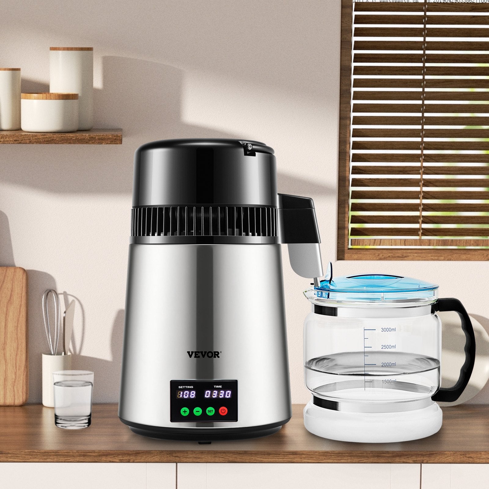 4L Water Distiller 1L/H Distilled Water Maker Timing & Temp Display Silver V952-D1LH1LH4L220VVD15V3