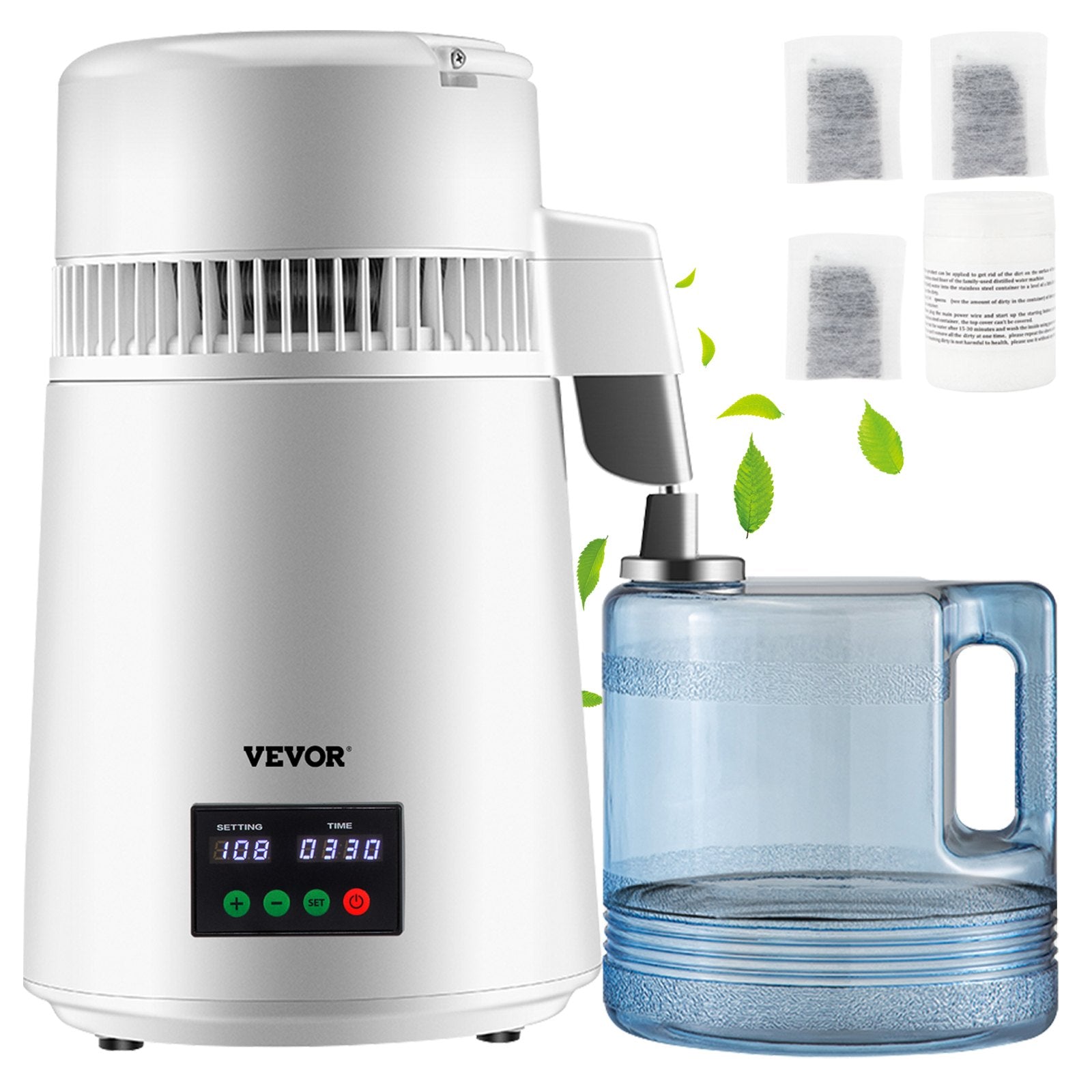 4L Water Distiller 1L/H Distilled Water Maker Timing & Temp Display White V952-D1LH4L1LH220VTOAVV3