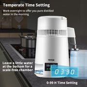 4L Water Distiller 1L/H Distilled Water Maker Timing & Temp Display White V952-D1LH4L1LH220VTOAVV3
