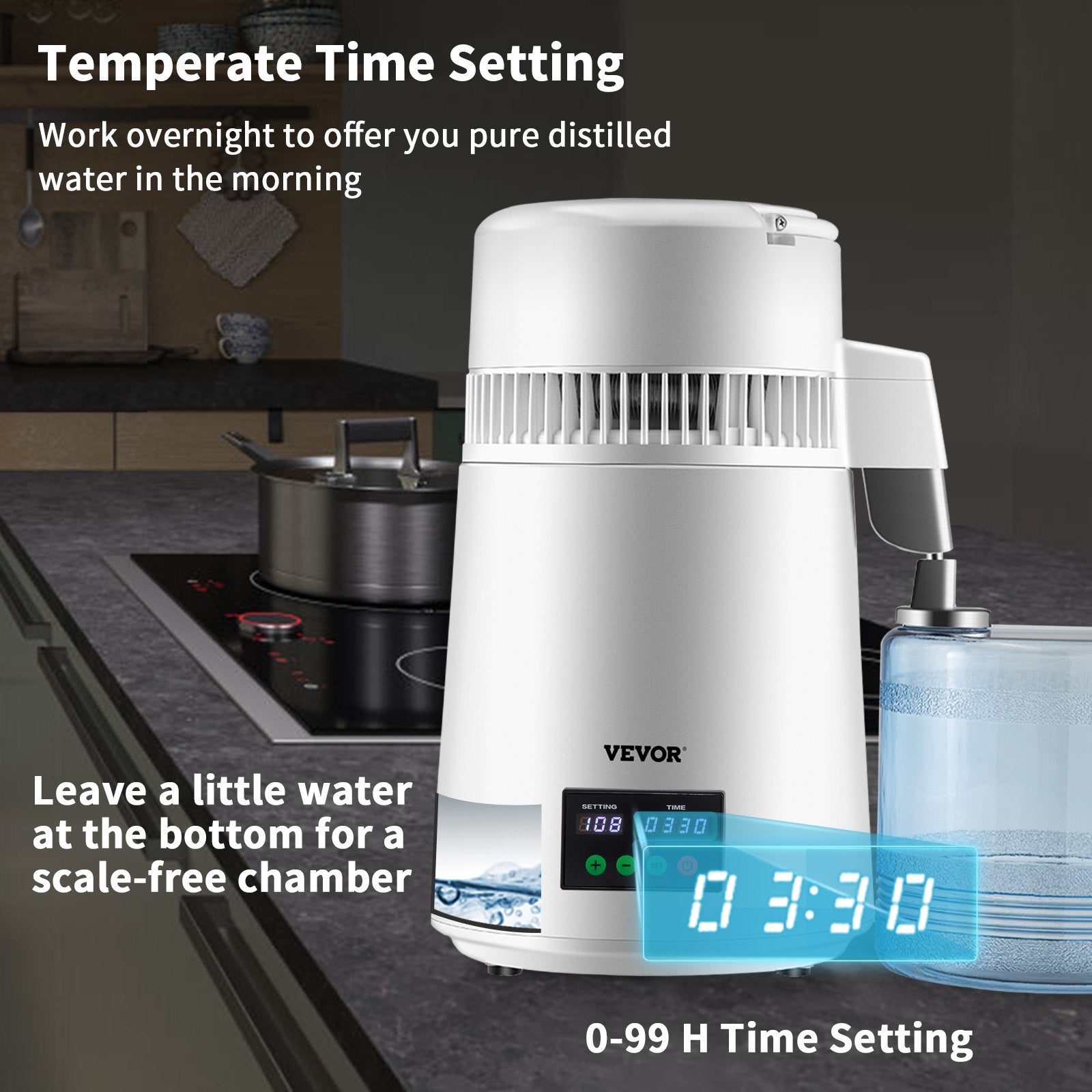 4L Water Distiller 1L/H Distilled Water Maker Timing & Temp Display White V952-D1LH4L1LH220VTOAVV3