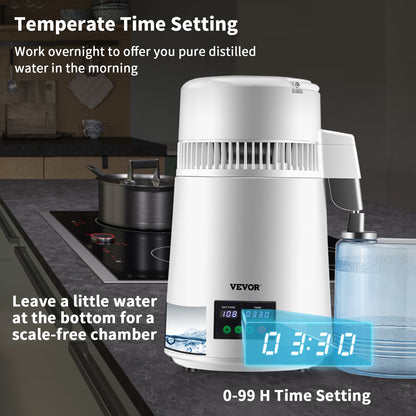 4L Water Distiller 1L/H Distilled Water Maker Timing & Temp Display White V952-D1LH4L1LH220VTOAVV3