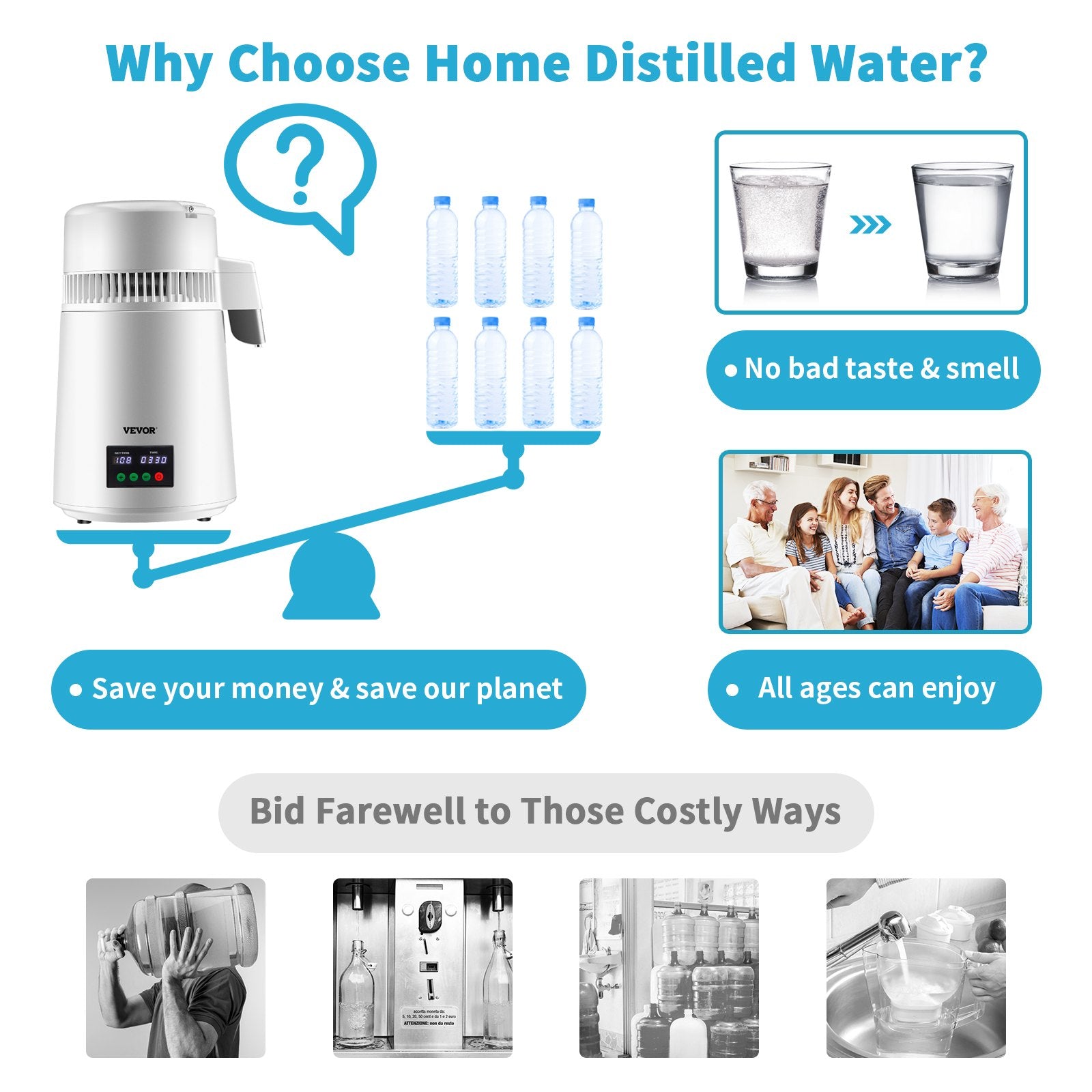 4L Water Distiller 1L/H Distilled Water Maker Timing & Temp Display White V952-D1LH4L1LH220VTOAVV3
