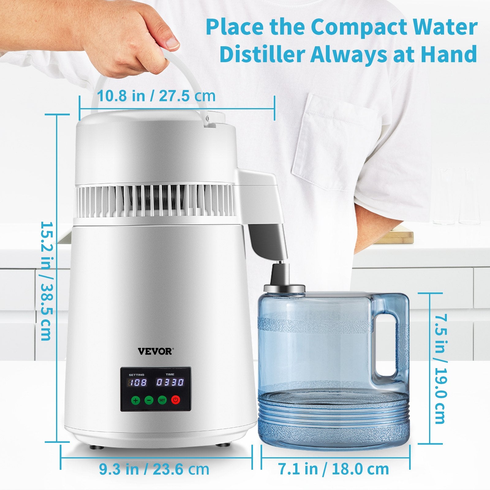 4L Water Distiller 1L/H Distilled Water Maker Timing & Temp Display White V952-D1LH4L1LH220VTOAVV3