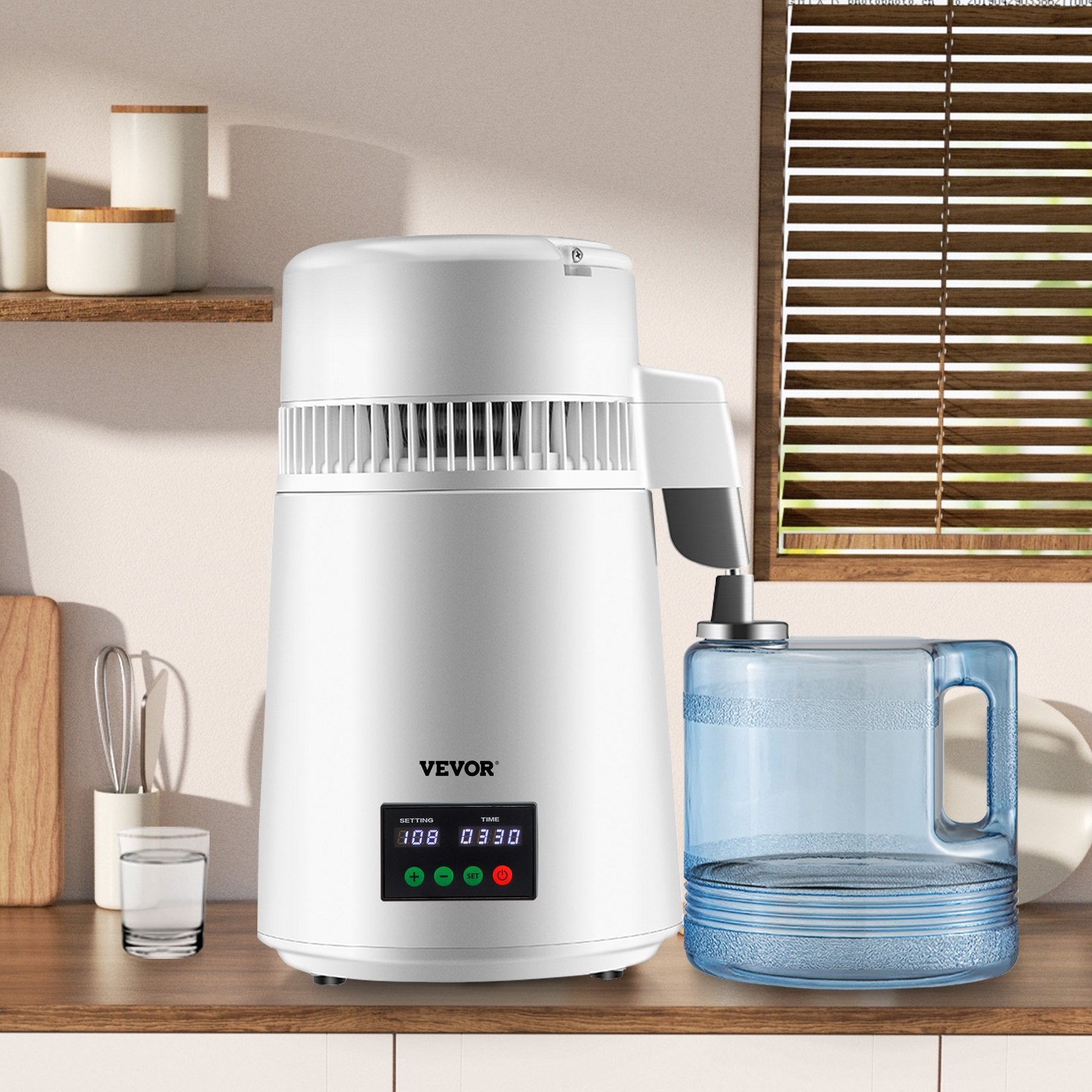 4L Water Distiller 1L/H Distilled Water Maker Timing & Temp Display White V952-D1LH4L1LH220VTOAVV3