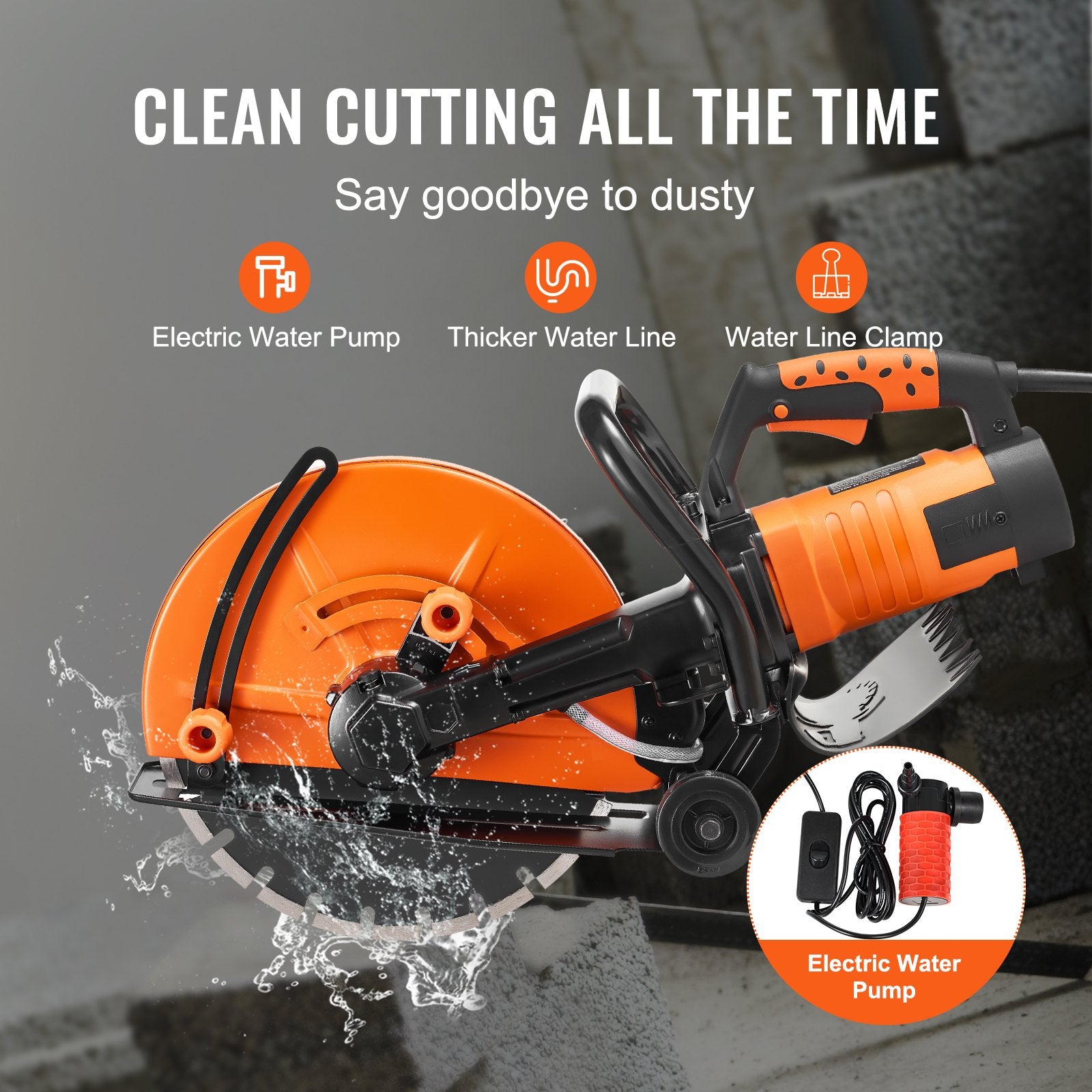 Electric Concrete Saw, 14 in, 2000 W Motor Circular Saw Cutter with Max. 5 in Adjustable Cutting Depth, Wet V952-D3200W14IN5INYGWJV3