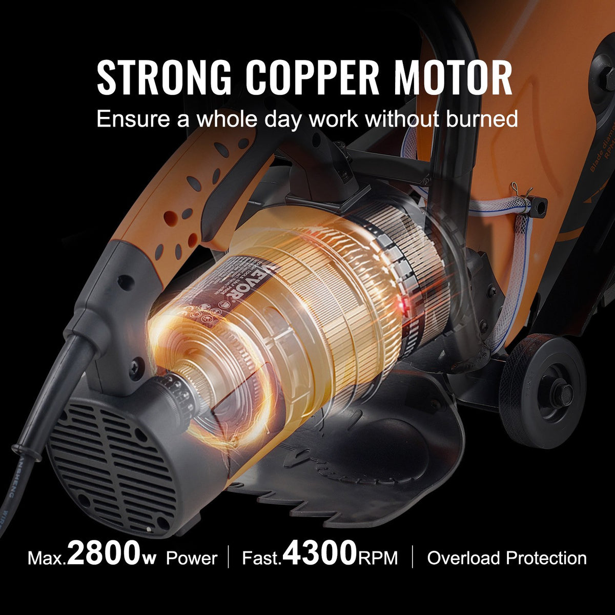Electric Concrete Saw, 14 in, 2000 W Motor Circular Saw Cutter with Max. 5 in Adjustable Cutting Depth, Wet V952-D3200W14IN5INYGWJV3