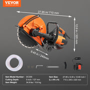 Electric Concrete Saw, 14 in, 2000 W Motor Circular Saw Cutter with Max. 5 in Adjustable Cutting Depth, Wet V952-D3200W14IN5INYGWJV3