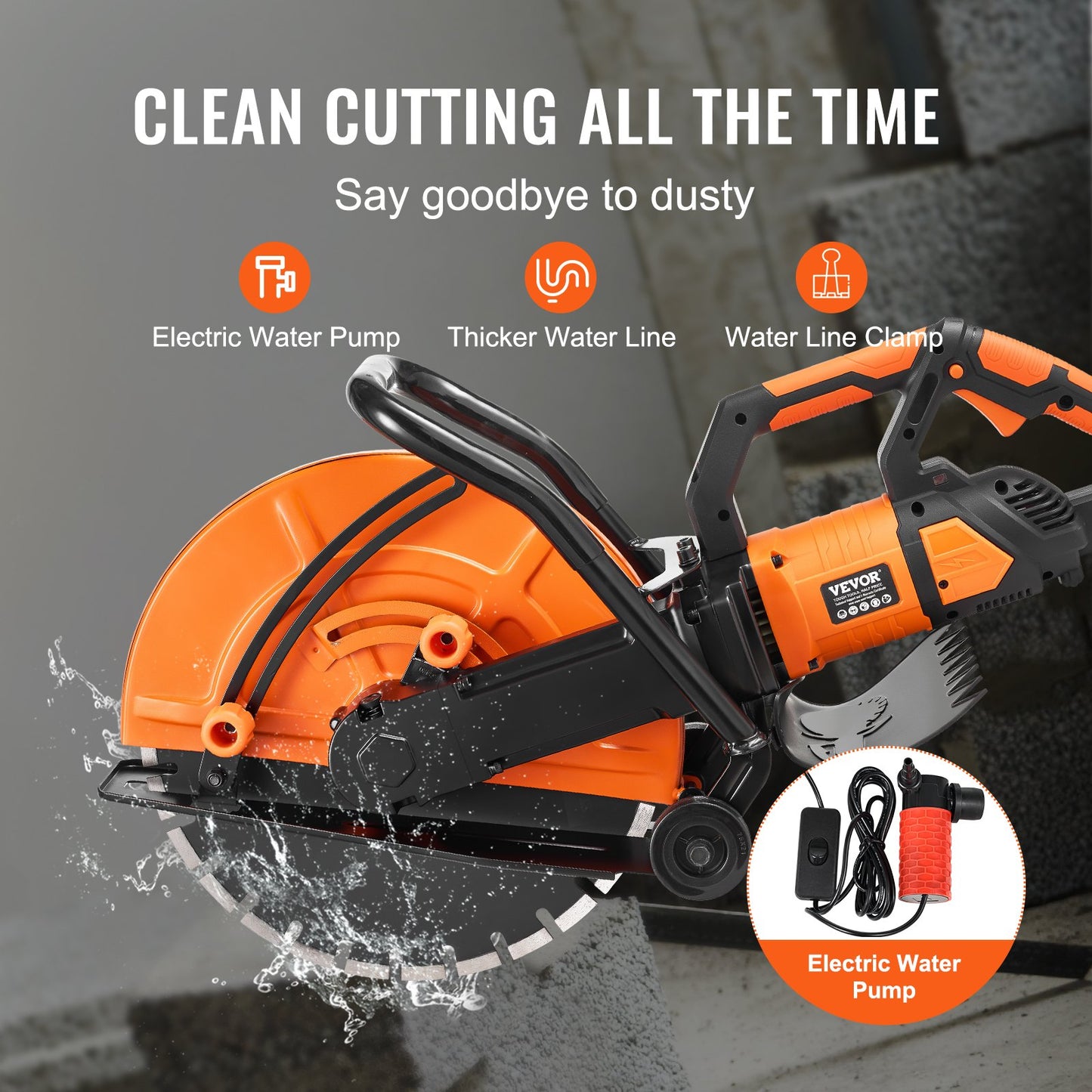 Electric Concrete Saw, 16 in, 2800 W 15 A Motor Circular Saw Cutter with Max. 6 in Adjustable Cutting Depth, V952-D3200W16IN6INQIFQV3