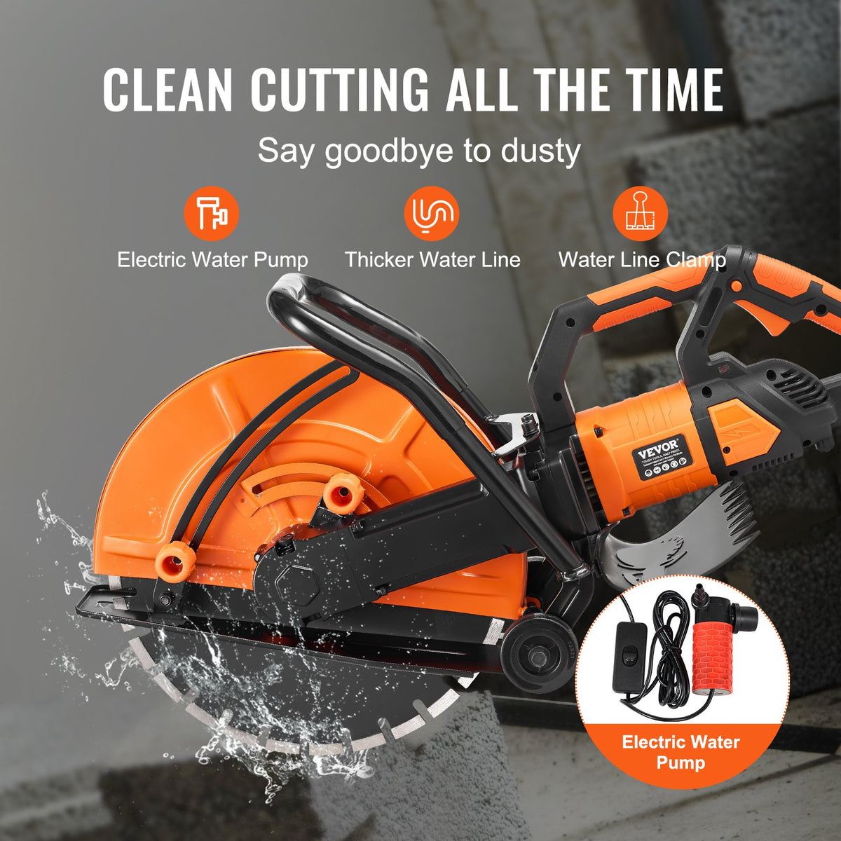 Electric Concrete Saw, 16 in, 2800 W 15 A Motor Circular Saw Cutter with Max. 6 in Adjustable Cutting Depth, V952-D3200W16IN6INQIFQV3