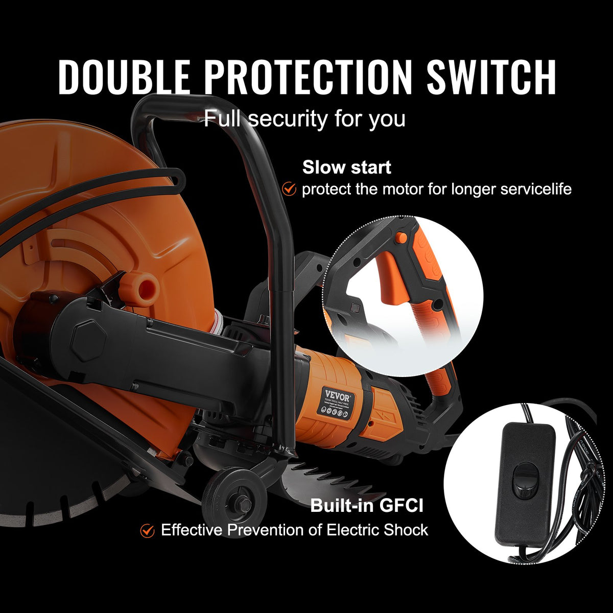 Electric Concrete Saw, 16 in, 2800 W 15 A Motor Circular Saw Cutter with Max. 6 in Adjustable Cutting Depth, V952-D3200W16IN6INQIFQV3