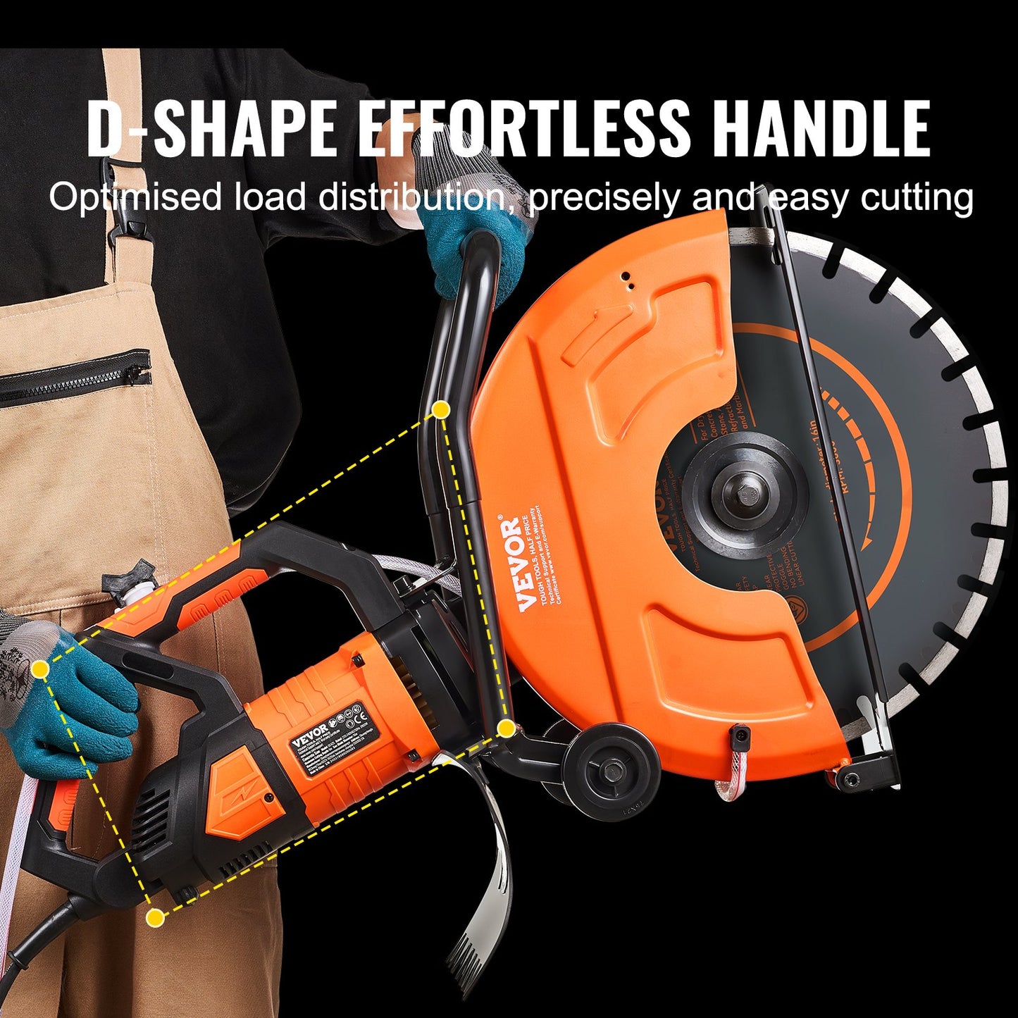 Electric Concrete Saw, 16 in, 2800 W 15 A Motor Circular Saw Cutter with Max. 6 in Adjustable Cutting Depth, V952-D3200W16IN6INQIFQV3