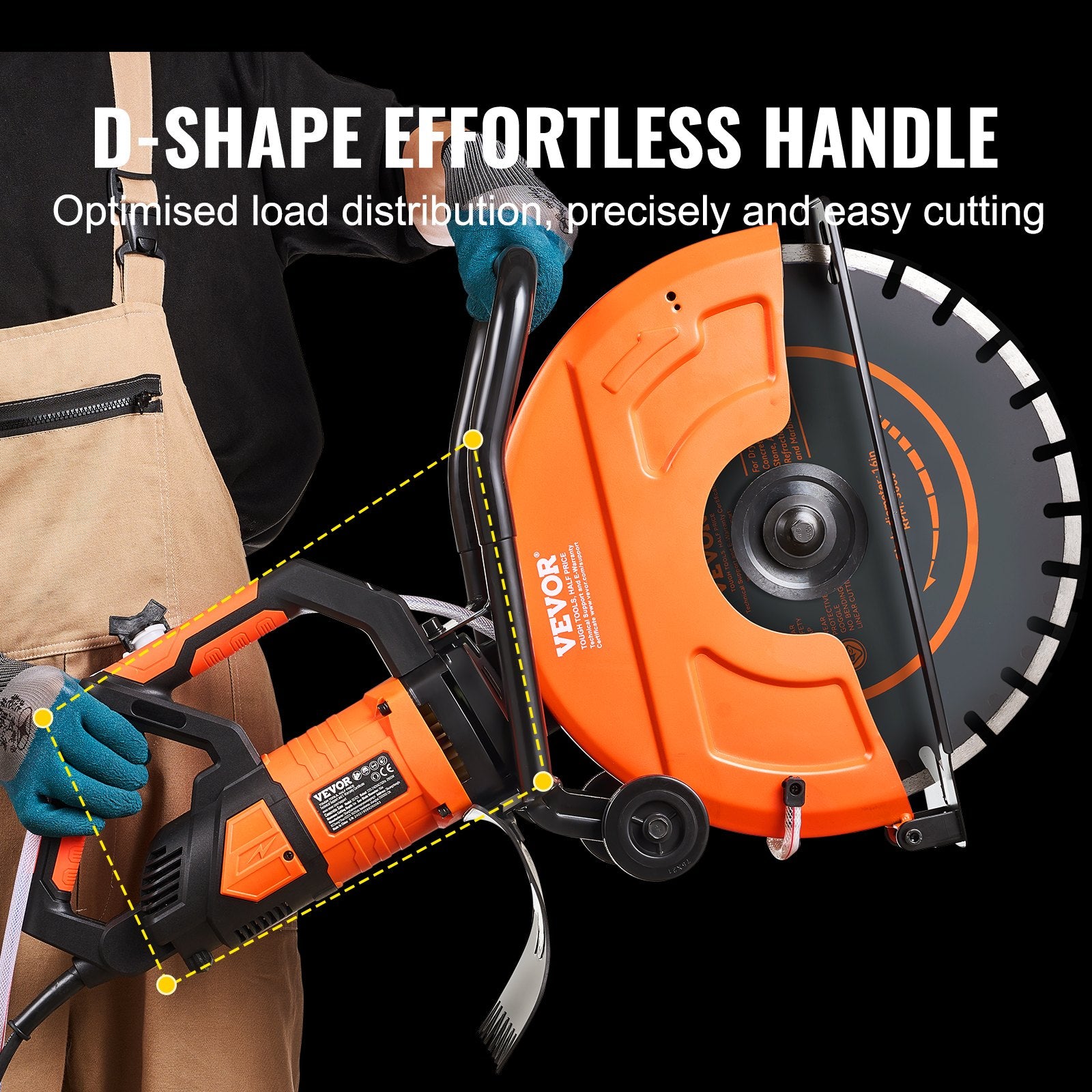 Electric Concrete Saw, 16 in, 2800 W 15 A Motor Circular Saw Cutter with Max. 6 in Adjustable Cutting Depth, V952-D3200W16IN6INQIFQV3