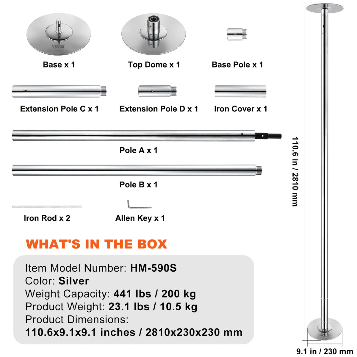 Professional Dancing Pole, Spinning Static Dancing Pole Kit, Portable Removable Pole, 45mm Heavy-Duty V952-DBDJYXYS8210L8YBQV0