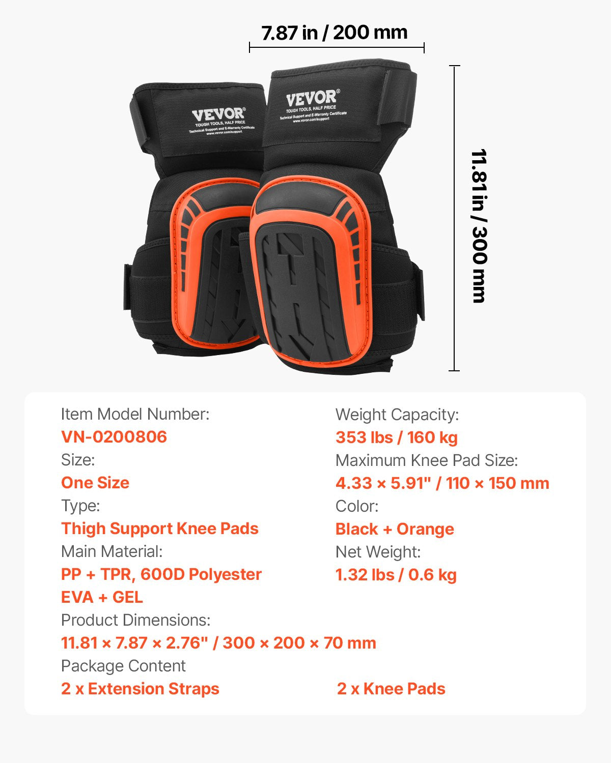 Knee Pads for Work, Extended Heavy Duty Construction Knee Pads with 2 Extension Straps, Anti-slip Foam Gel V952-DBHXHSCSJZKH76BTFV0