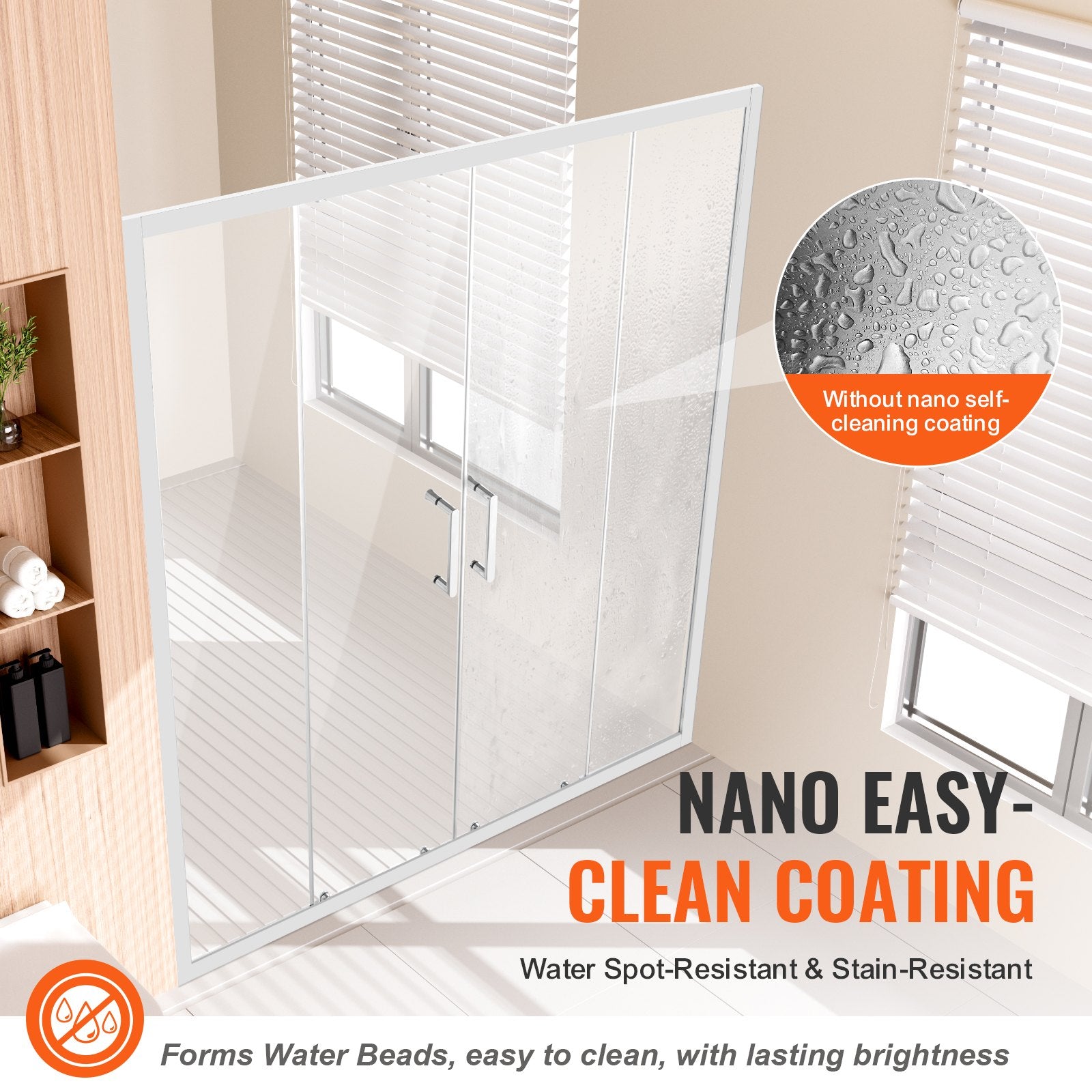 Semi-frameless Double Sliding Shower Door SGCC Tempered Glass 1/4" Chrome V952-DBKSMTLYSM6MDOGXSV0