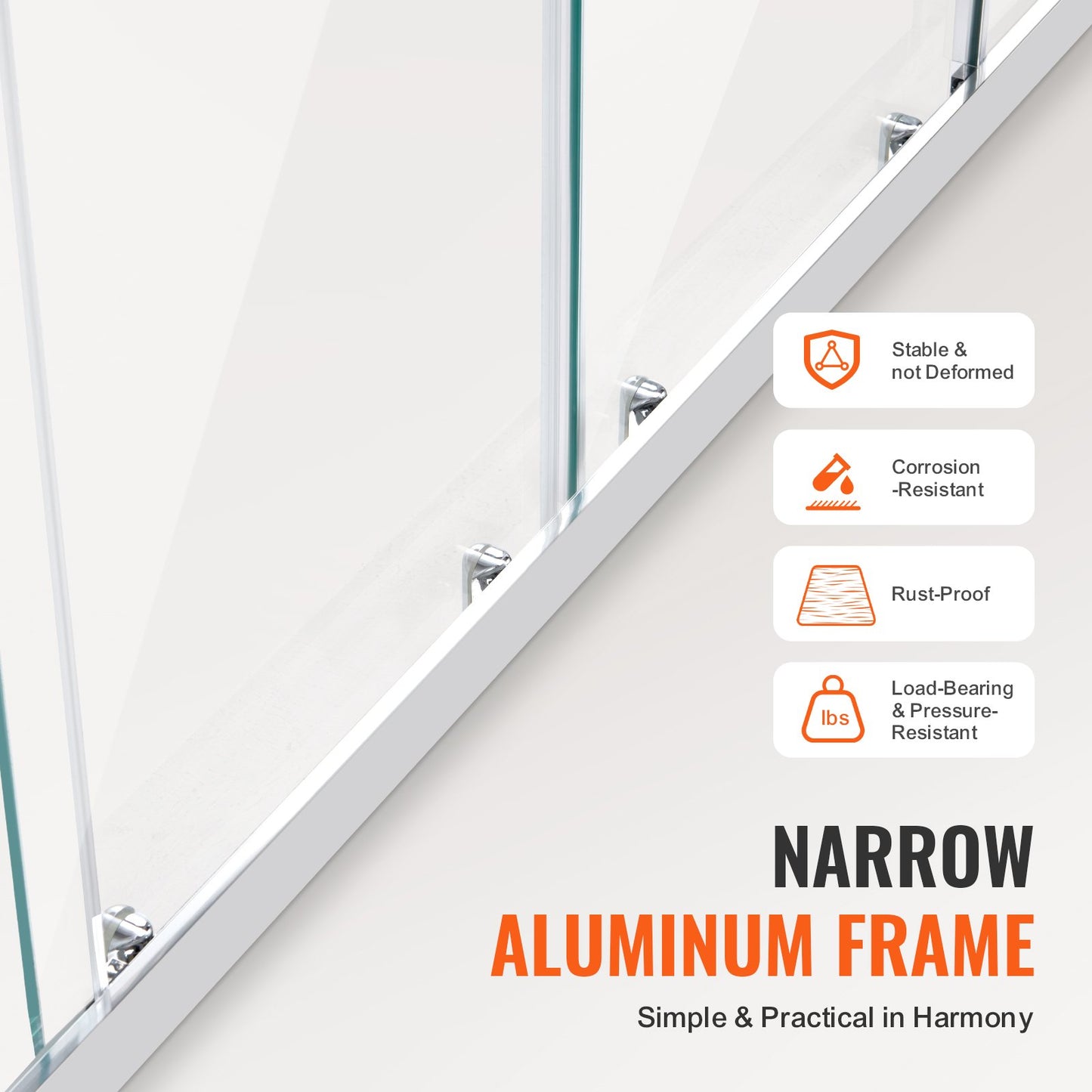 Semi-frameless Double Sliding Shower Door SGCC Tempered Glass 1/4" Chrome V952-DBKSMTLYSM6MDOGXSV0