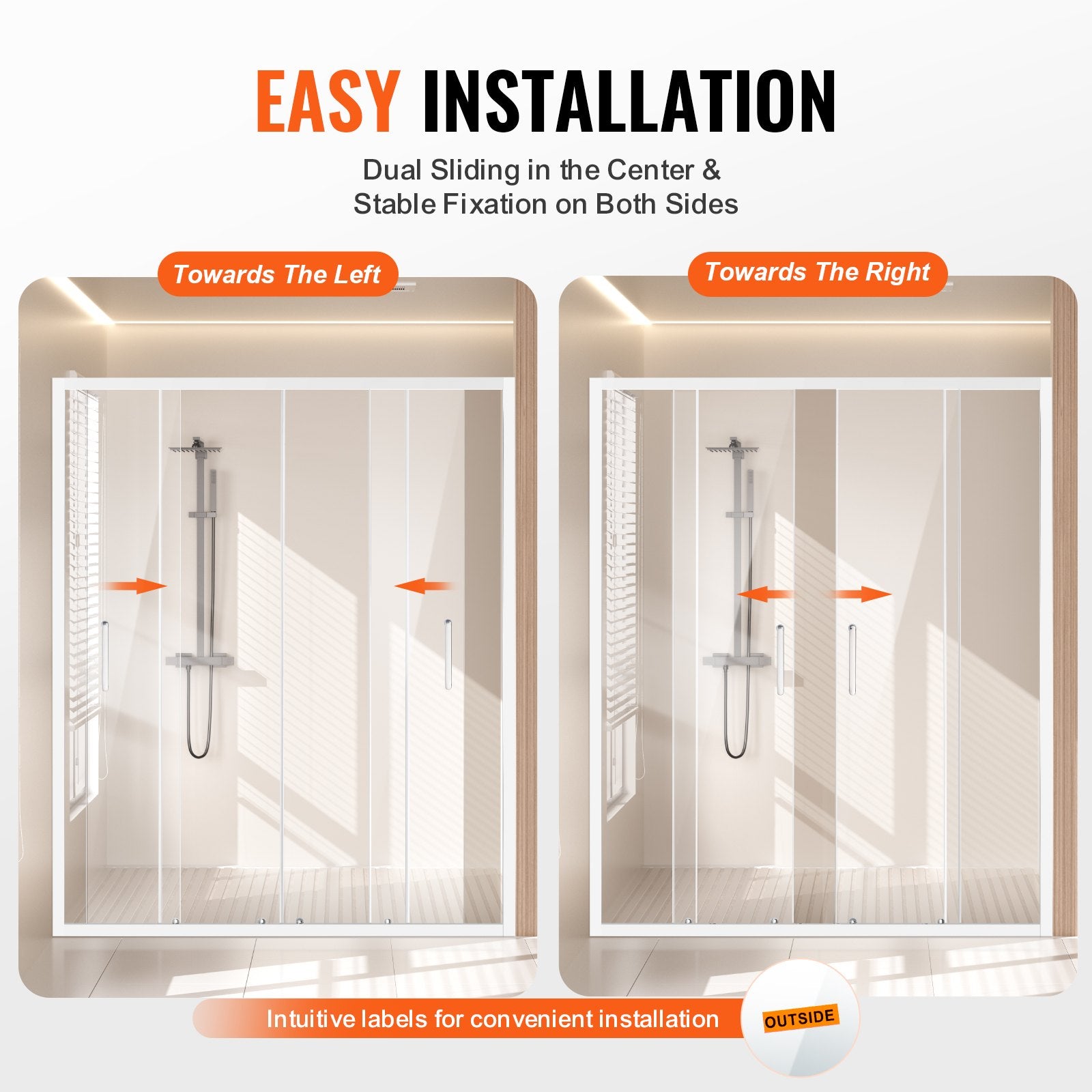 Semi-frameless Double Sliding Shower Door SGCC Tempered Glass 1/4" Chrome V952-DBKSMTLYSM6MDOGXSV0