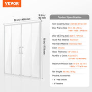 Semi-frameless Double Sliding Shower Door SGCC Tempered Glass 1/4" Chrome V952-DBKSMTLYSM6MDOGXSV0