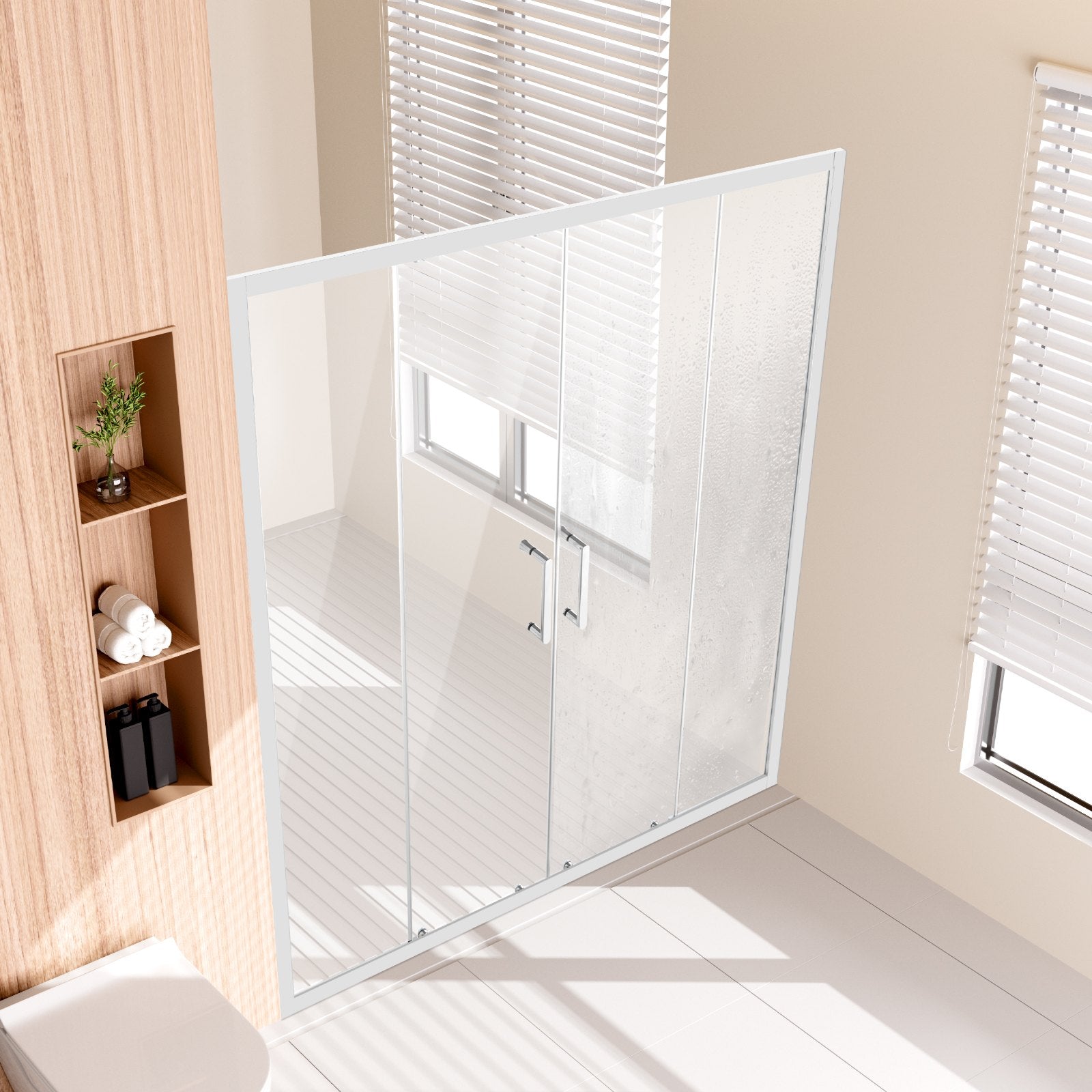Semi-frameless Double Sliding Shower Door SGCC Tempered Glass 1/4" Chrome V952-DBKSMTLYSM6MDOGXSV0